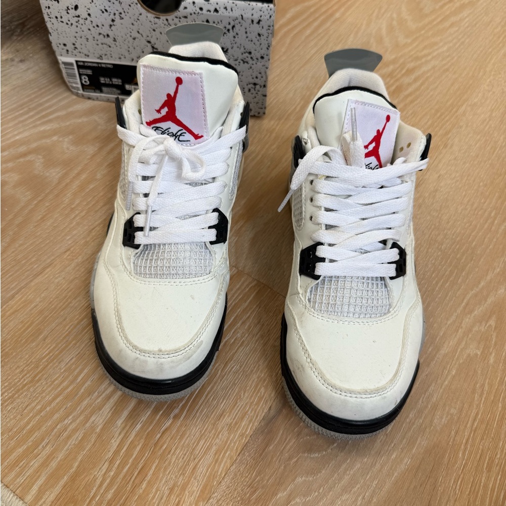 Nike Air Jordan 4 Retro SS 8 White and Black Sneakers with Red Logo